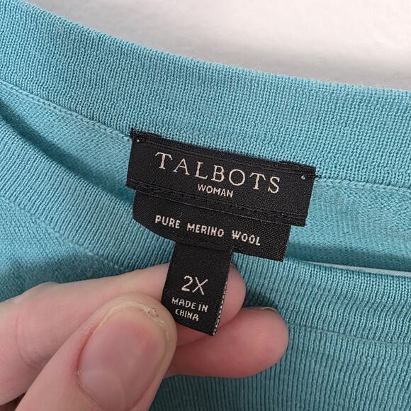 Talbots Light Blue 100% Pure Merino Wool Classic Lightweight Sweater Size 2X - Picture 3 of 6